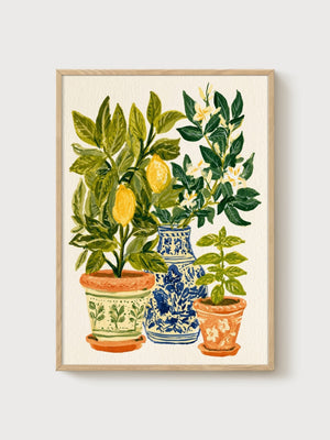 Lemon Wall Art Print poster in oak frame