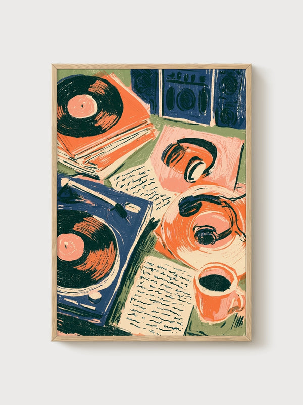 Retro Vinyl Poster poster in oak frame