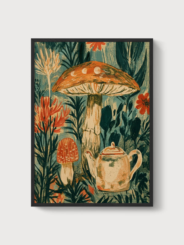 Mushroom Wall Art poster in black frame