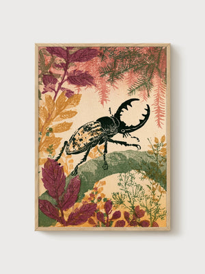 Stag Beetle Print poster in oak frame