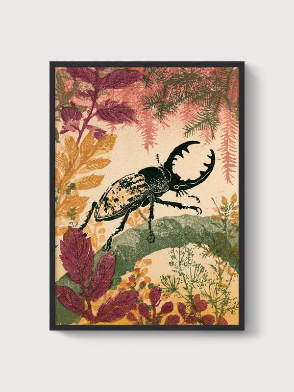 Stag Beetle Print poster in black frame