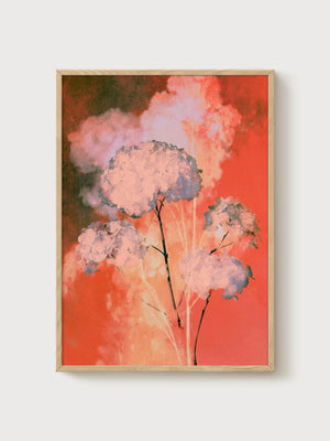 Hydrangea Watercolor Print poster in oak frame
