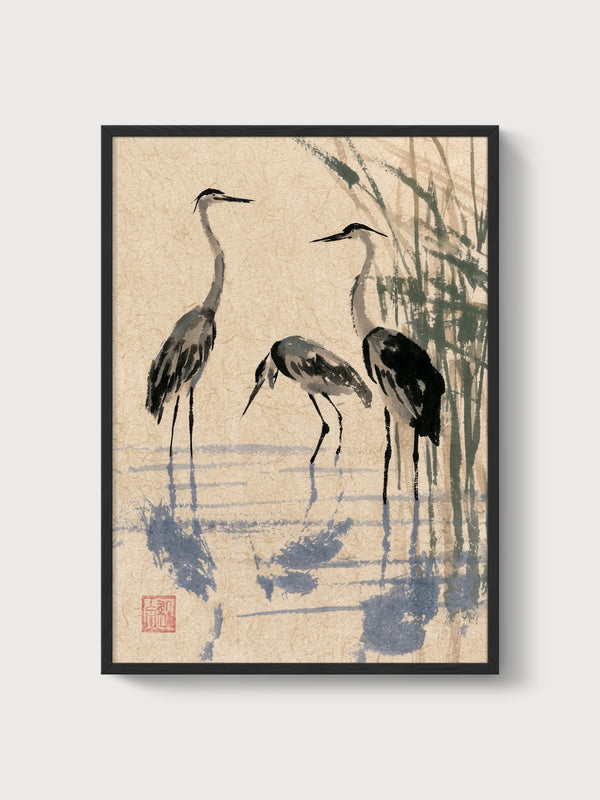 Heron Wall Art poster in black frame