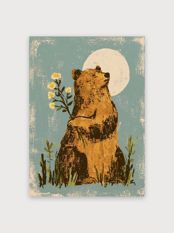 Bear Moonlight Flowers Retro - Digital Download