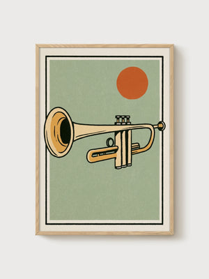 Trumpet Sun Poster poster in oak frame