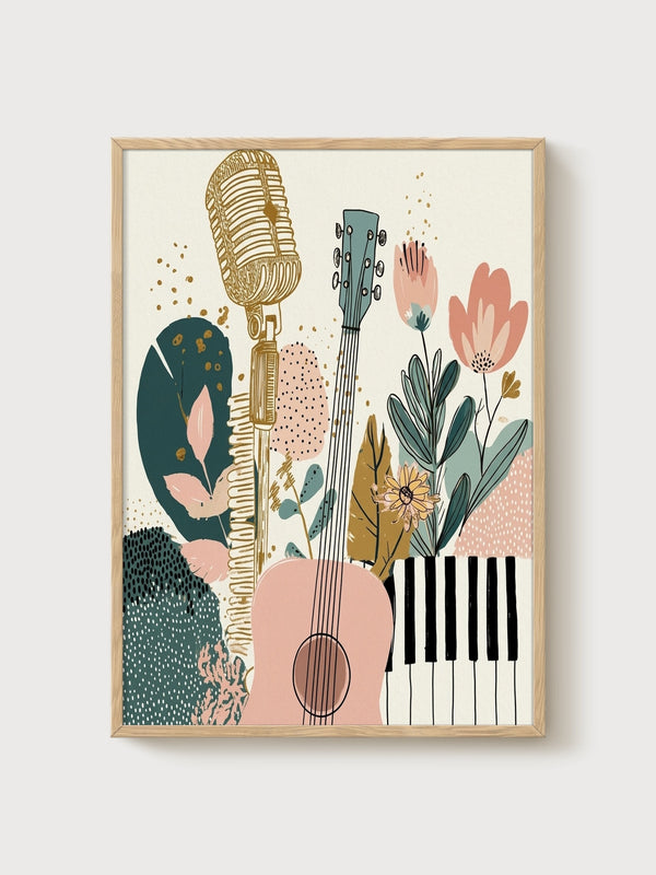 Guitar Wall Art poster in oak frame