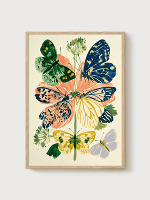 Butterfly Wall Art poster in oak frame