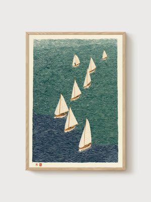 Sailboat Print poster in oak frame