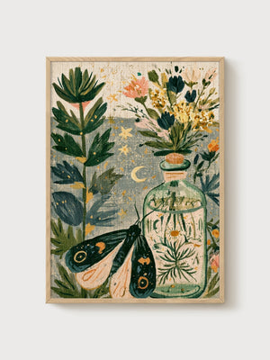 Watercolor Flowers Print poster in oak frame
