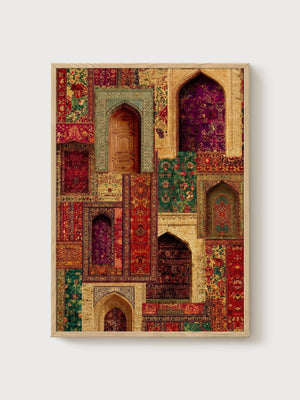 Persian Rug Wall Art poster in oak frame