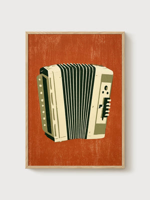 Vintage Accordion Print poster in oak frame