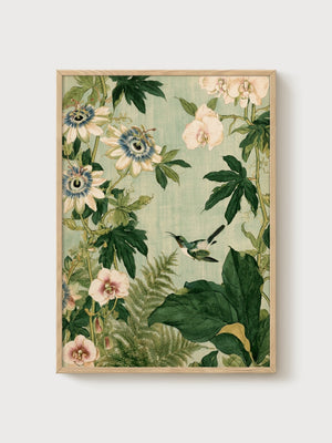 Art Nouveau Botanical Print poster in oak frame