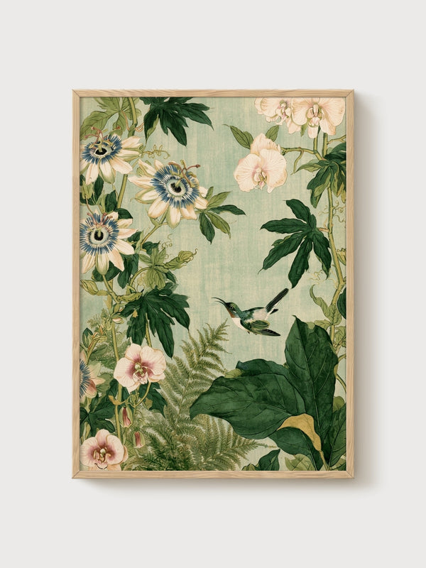 Art Nouveau Botanical Print poster in oak frame