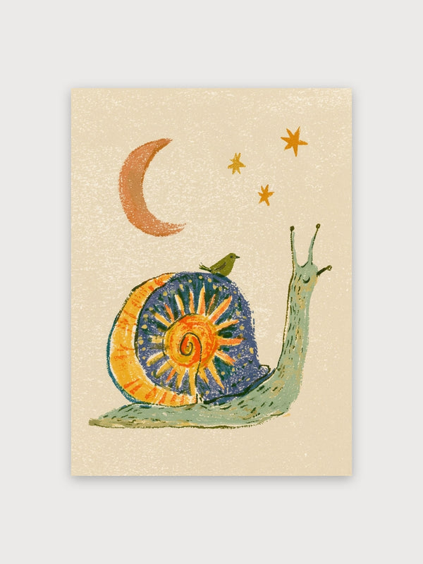 Whimsical Snail Moon Stars Night - Digital Download
