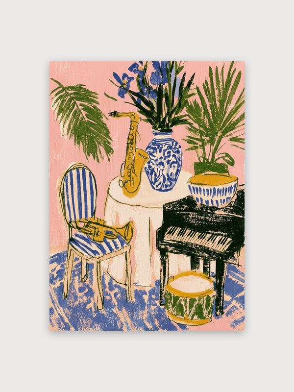 Mid Century Interior With Plants And Music - Digital Download