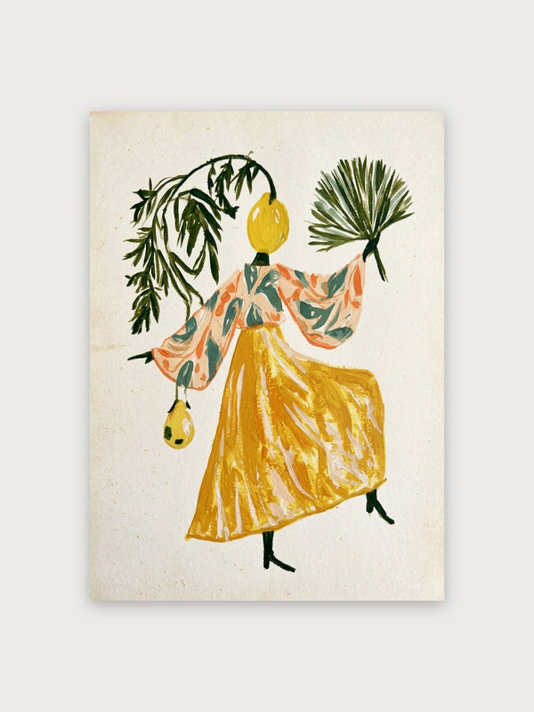 Botanical Woman Yellow Dress - Digital Download