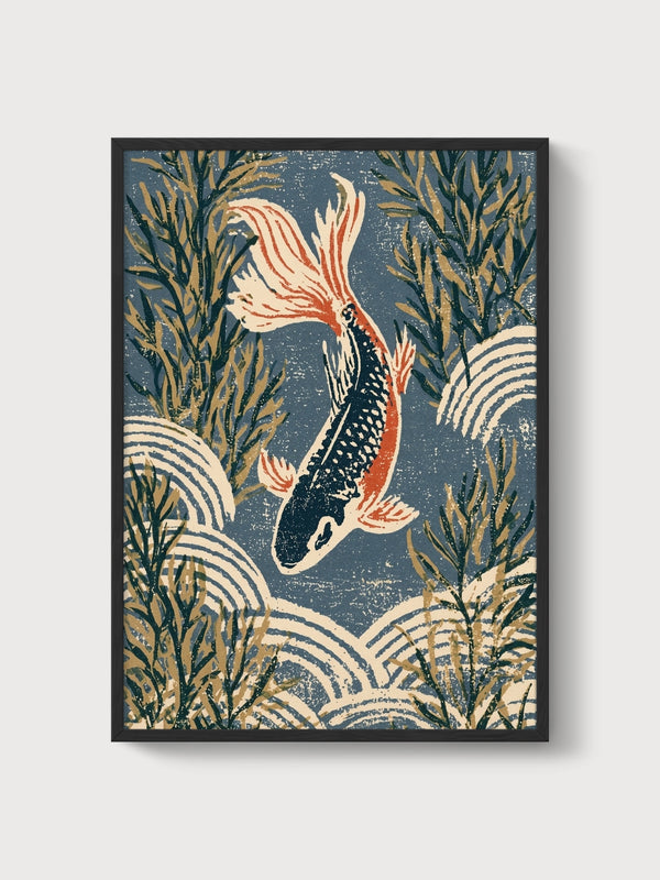 Koi Fish Wall Art poster in black frame