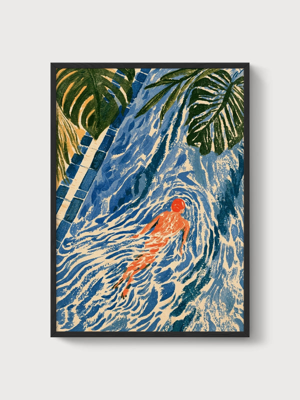 Art Nouveau Pool Swimmer Print poster in black frame