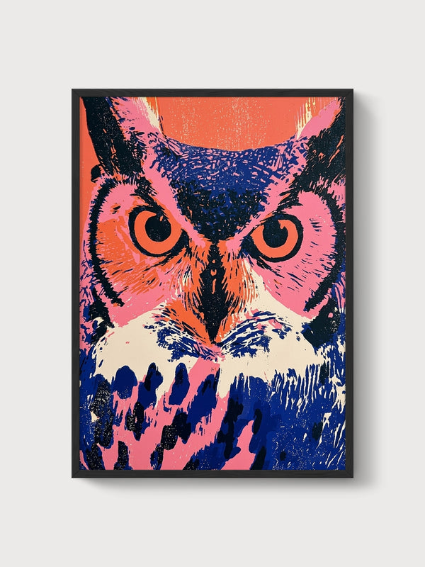 Owl Wall Art poster in black frame