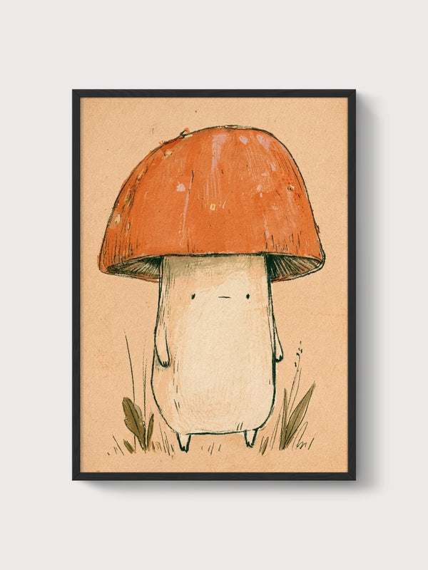 Cute Mushroom Wall Art poster in black frame