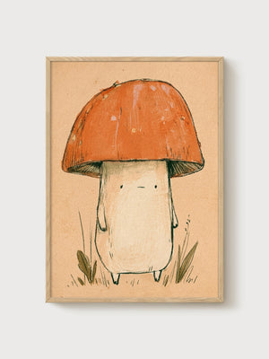Cute Mushroom Wall Art poster in oak frame