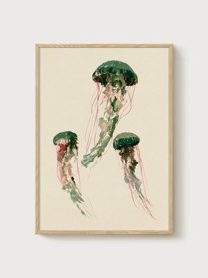 Jellyfish Poster poster in oak frame