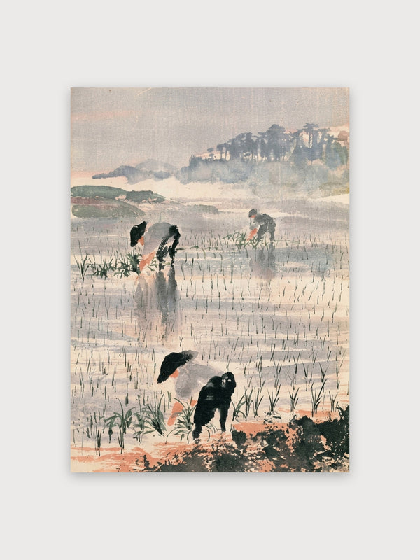 Japanese Rice Field Workers Landscape - Digital Download