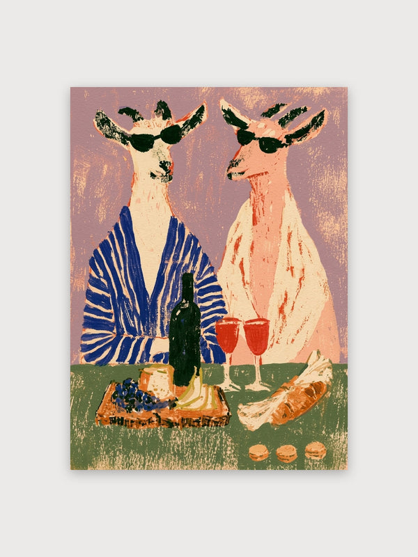 Retro Goat Wine Cheese Dinner - Digital Download