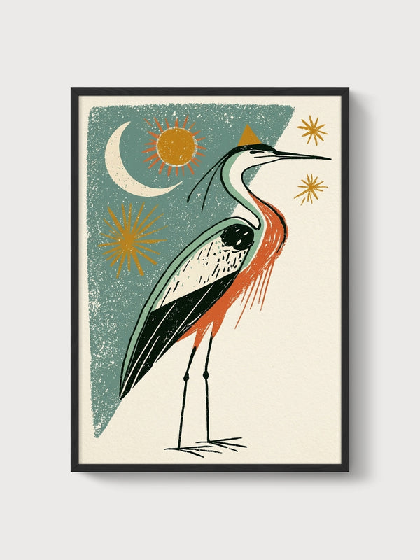 Blue Heron Wall Art poster in black frame
