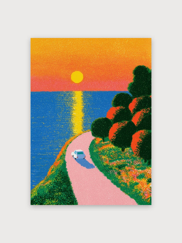 Retro Coastal Road Trip Sunset - Digital Download