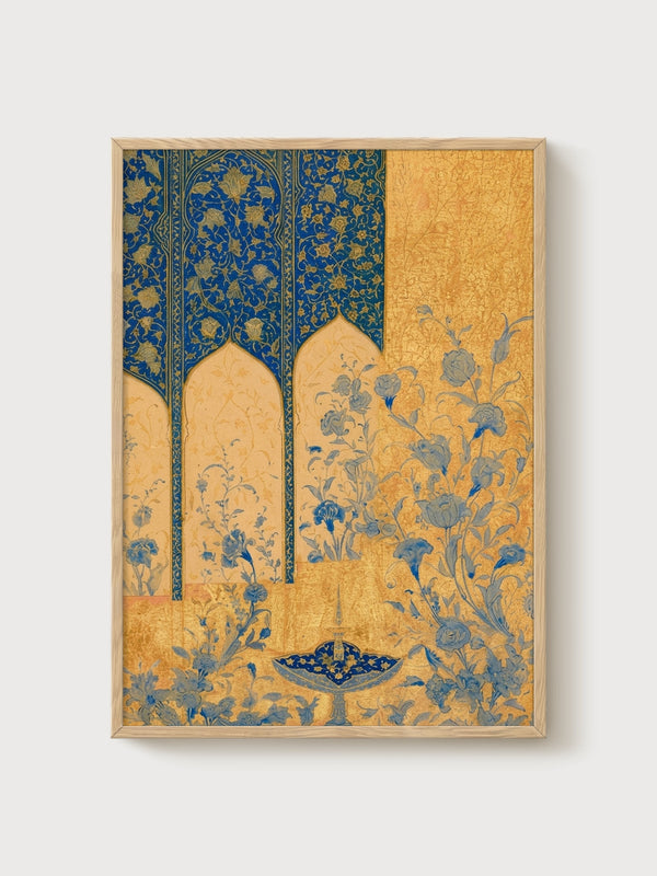 Persian Miniature Art Print poster in oak frame