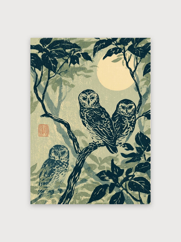 Owls Moonlight Japanese Woodblock - Digital Download
