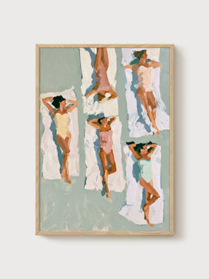 Sunbathers Abstract Painting poster in oak frame