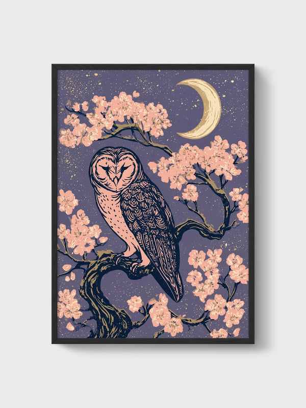 Owl Wall Art poster in black frame