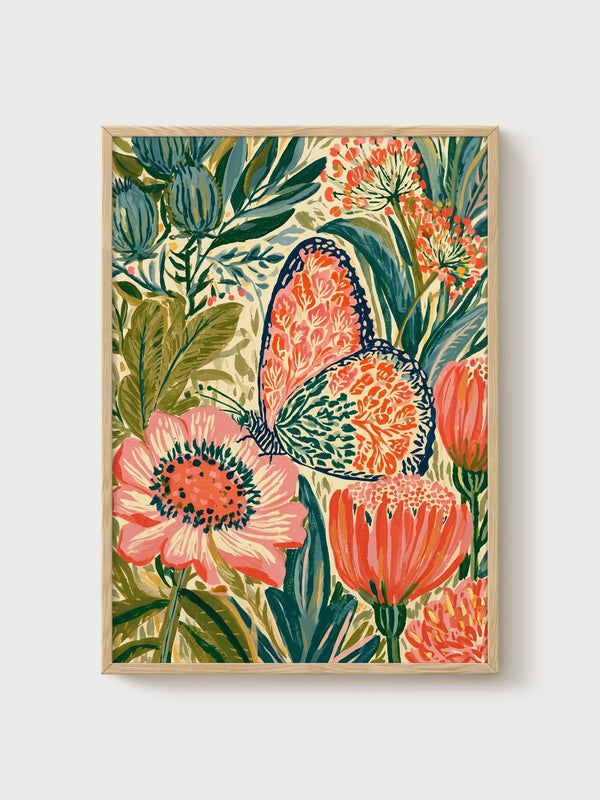 Monarch Butterfly Print poster in oak frame