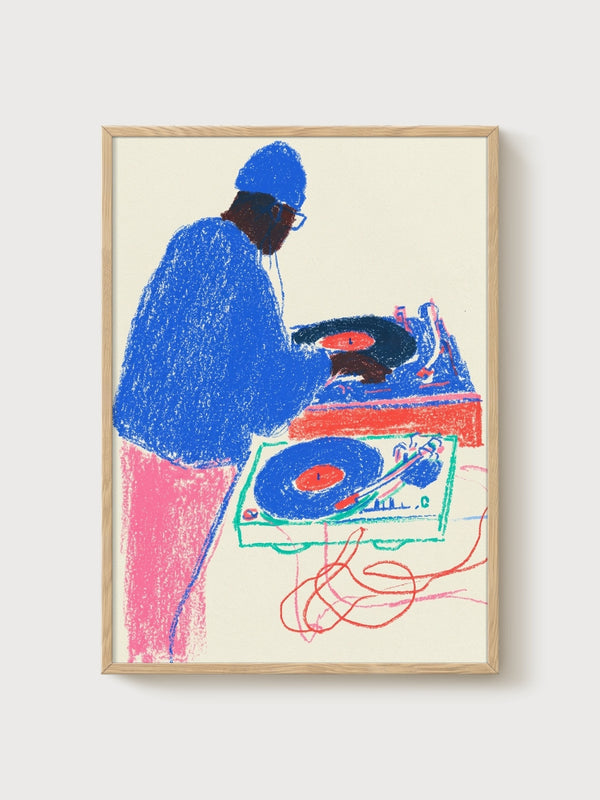 DJ Poster poster in oak frame
