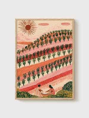 Boho Desert Landscape Print poster in oak frame