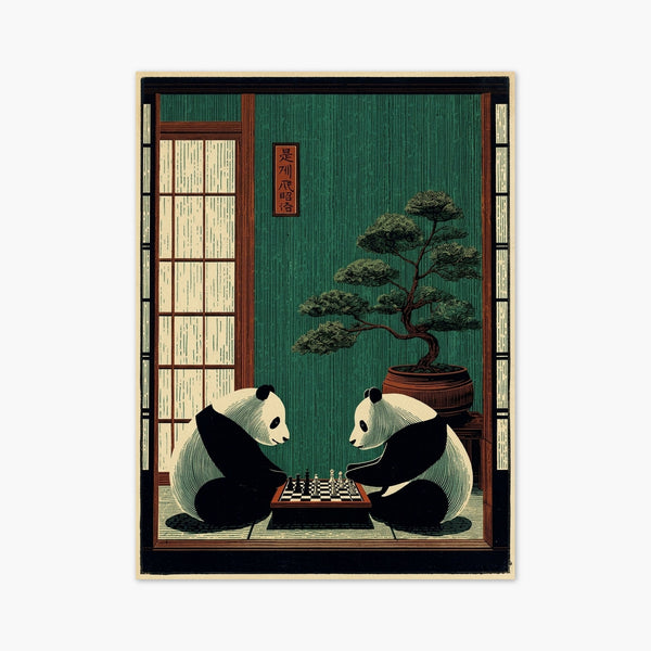 Panda Chess Woodblock Print art print