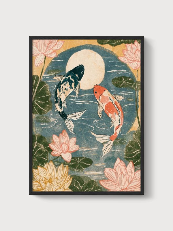 Koi Fish Wall Art poster in black frame