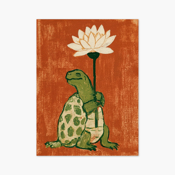 Turtle With Lotus Flower Print art print