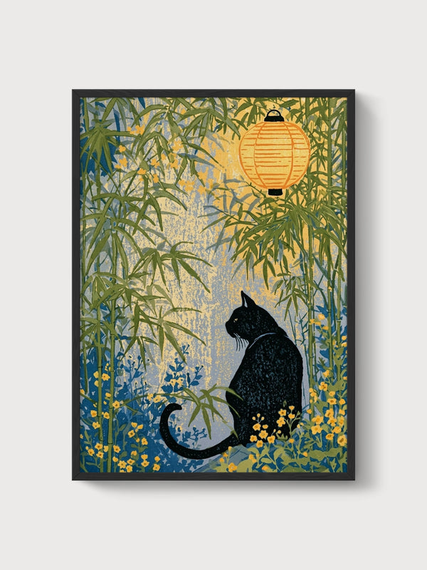 Black Cat Wall Art poster in black frame