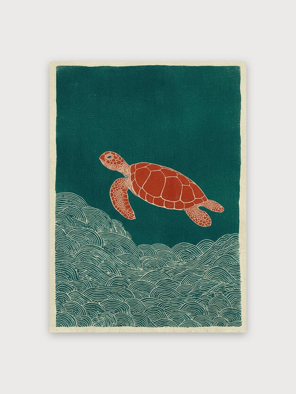 Sea Turtle Woodblock Wave - Digital Download
