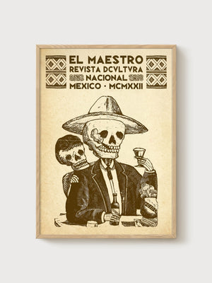 El Maestro Vintage Mexico Print poster in oak frame