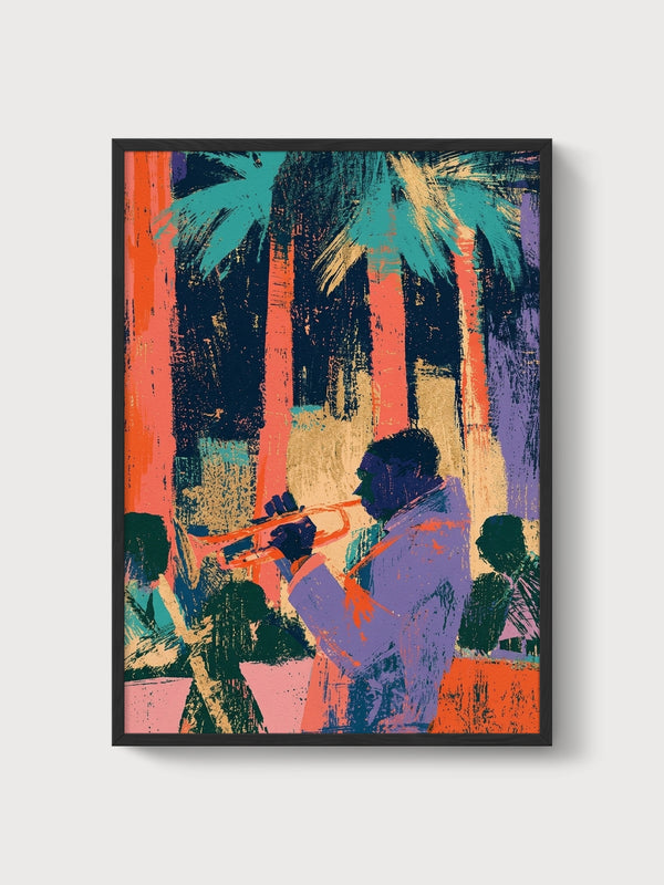 Jazz Musician Pop Art Print poster in black frame