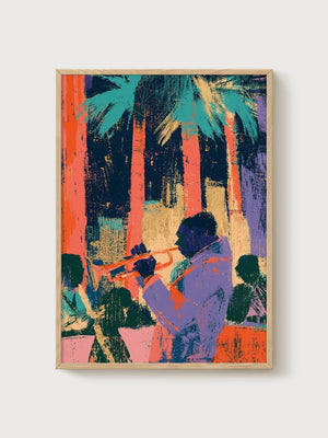 Jazz Musician Pop Art Print poster in oak frame