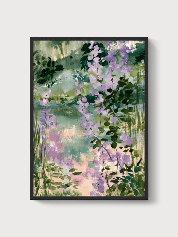 Watercolor Landscape Print poster in black frame
