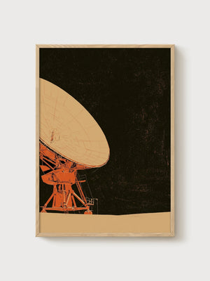 Retro Satellite Dish Print poster in oak frame
