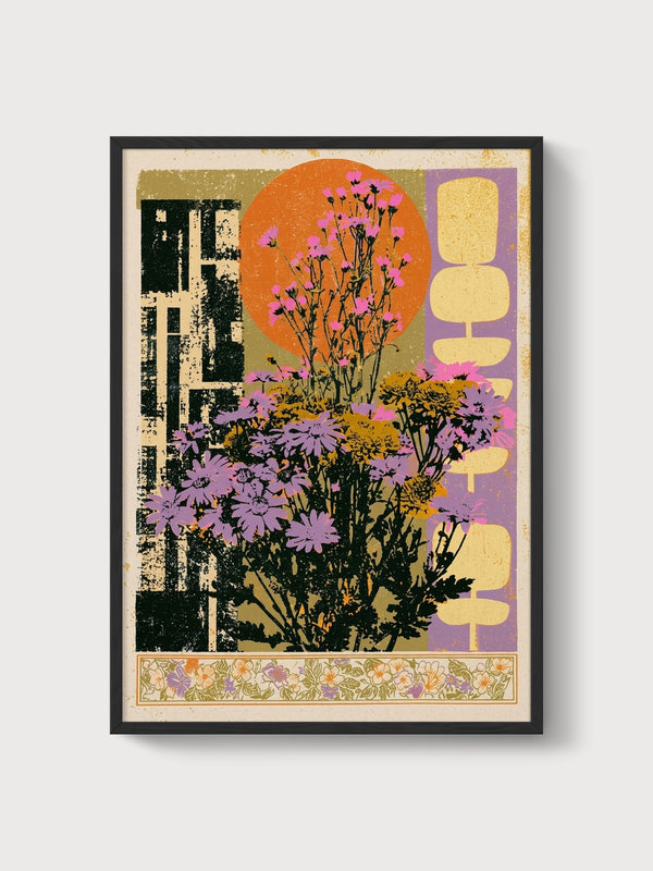 Retro Botanical Wildflower Print poster in black frame