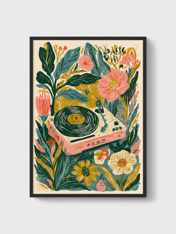 Turntable Vinyl Record Art Print poster in black frame