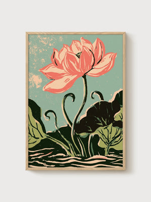 Lotus Flower Poster poster in oak frame